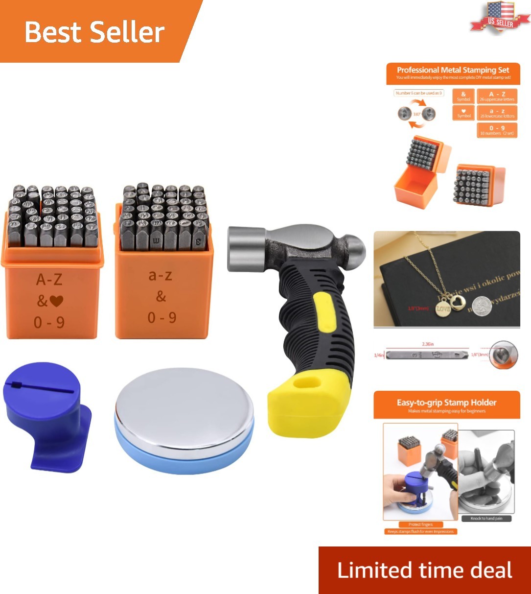 Complete 74-Piece Metal Stamping Set: Uppercase, Lowercase & Numbers Included