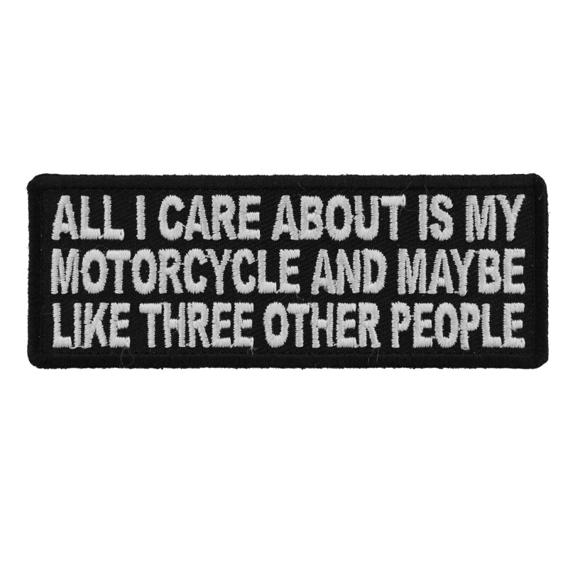 Embroidered Iron-On Patch, I Care About Motorcycle and Three People, 4" x 1.5"