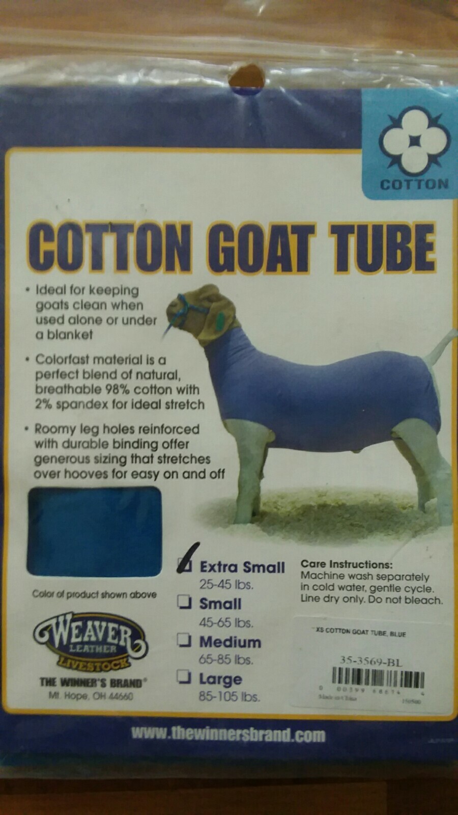 Weaver Livestock Cotton Blend Goat Tube with Reinforced Leg Holes extra small