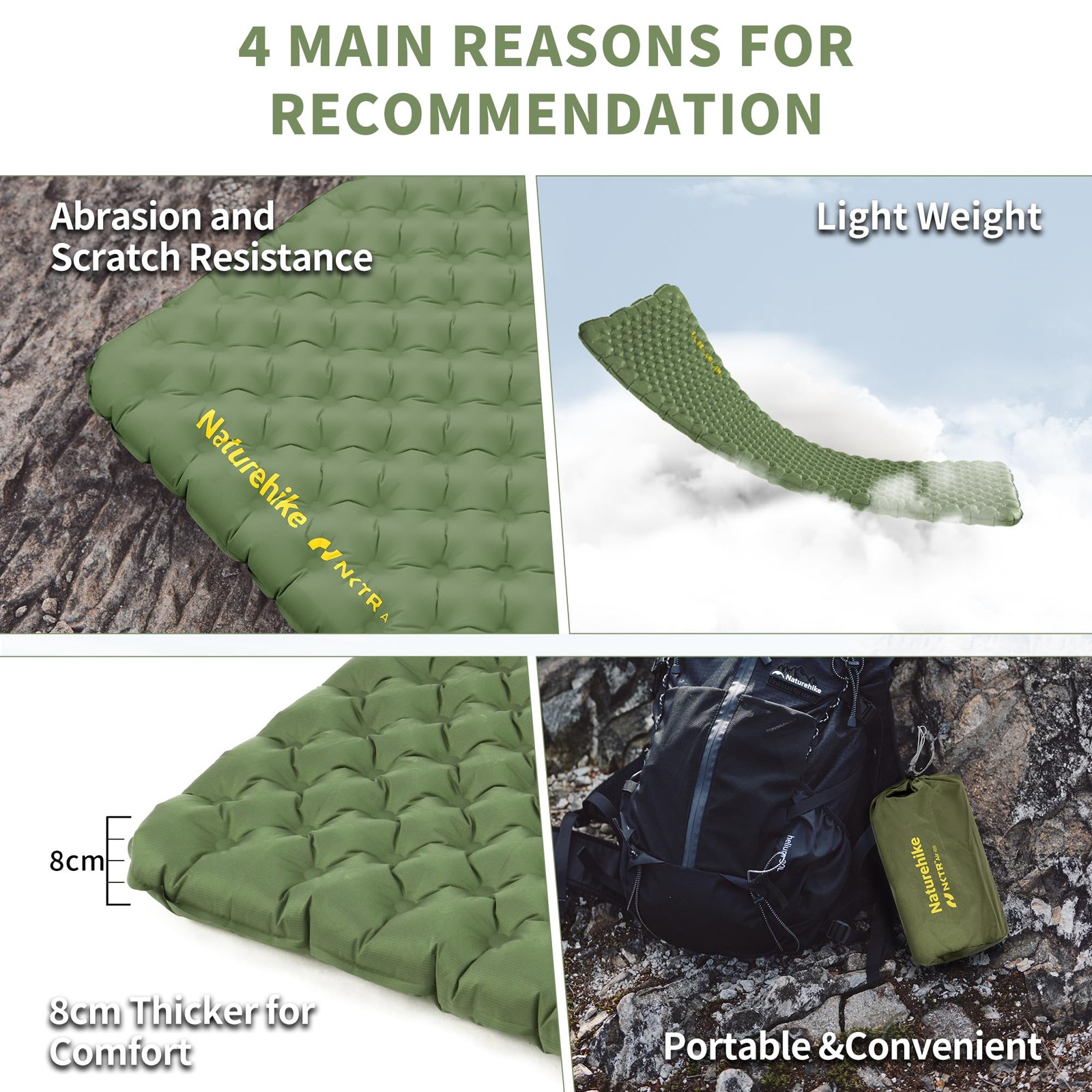 Insulated Inflatable Sleeping Pad 27oz, 4.6R Ultralight Backpacking Sleeping ...