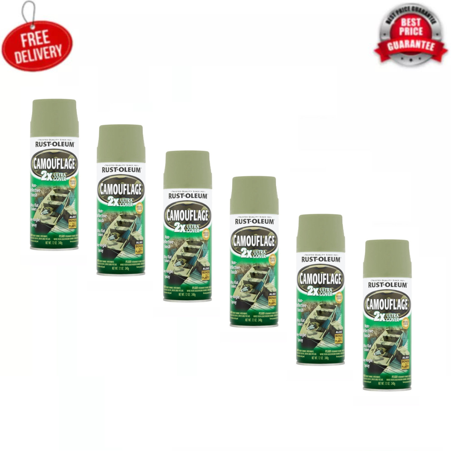 Army Green, Rust-Oleum Camouflage 2X Ultra Cover Spray Paint, 12 oz, 6 PACK