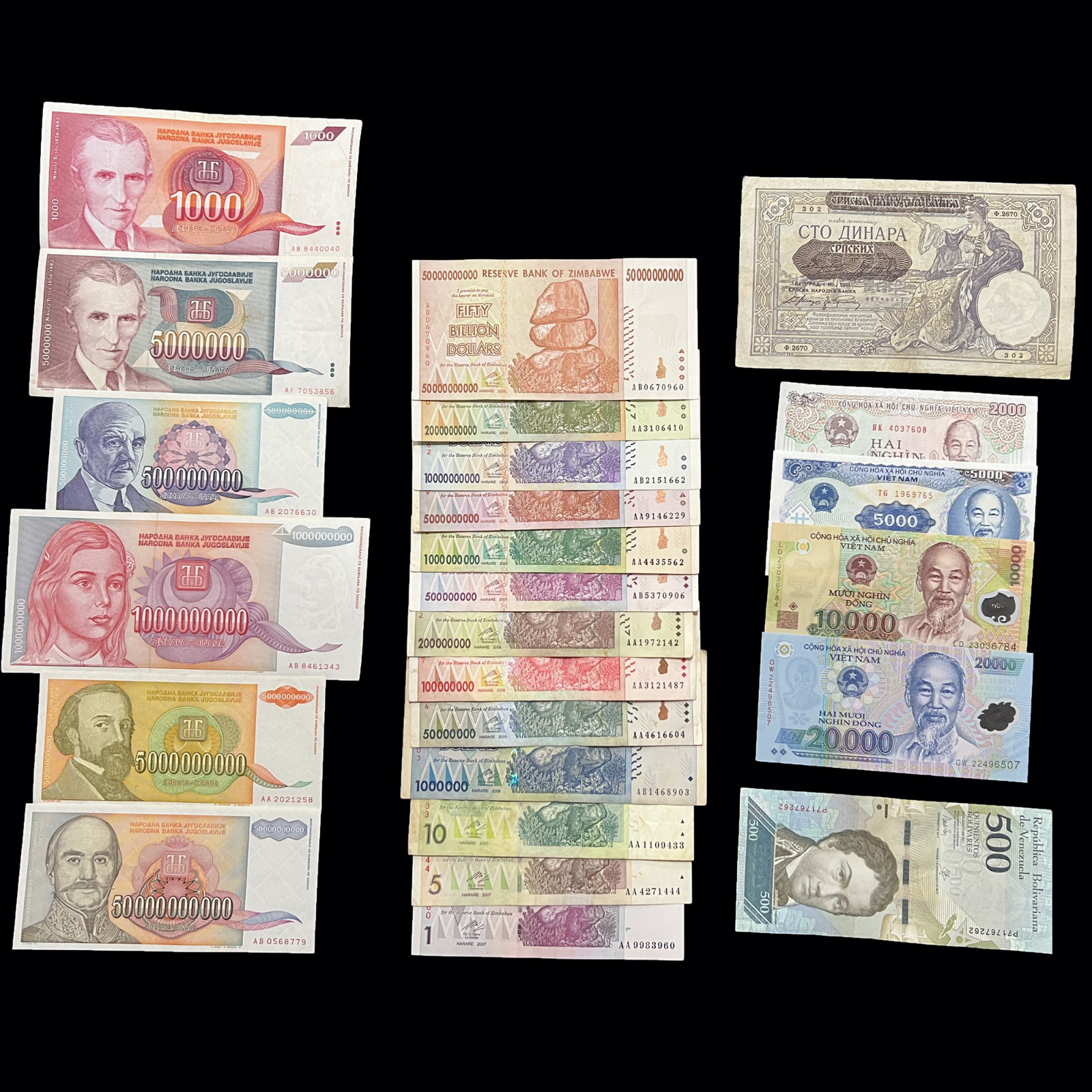 25 Banknote Hyperinflation Theme Million Billion Dollars World Money Lot Set