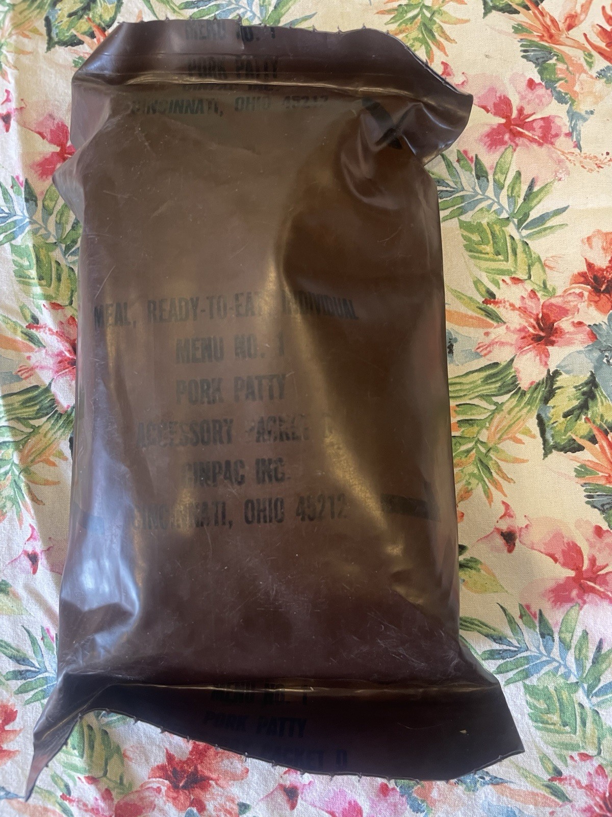 Genuine Vintage US Military 1980s Desert Storm Brown Bag MRE Pork Patty