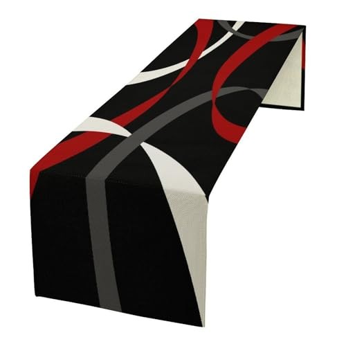 Abstract Geometric Table Runner Grey and White 13"W x 36"L (Pack of 1) Red