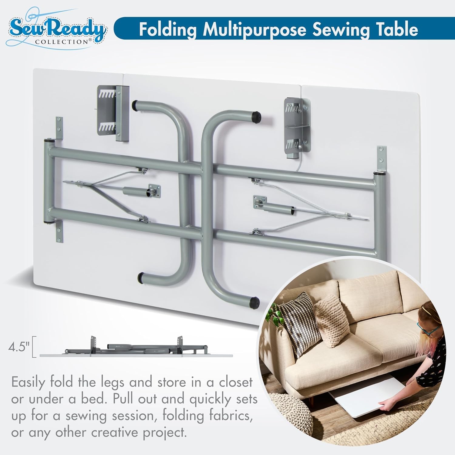 Sew Ready Folding Multipurpose Sewing Table - 47.5" W x 28" D Silver/White