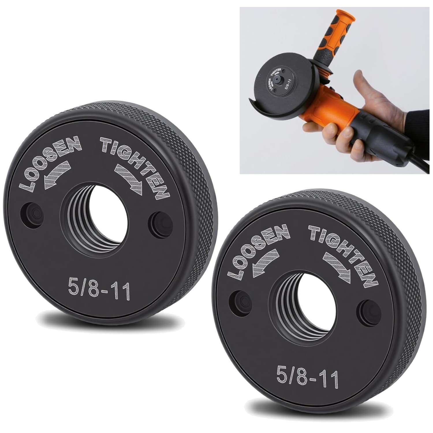 Textured Knurled Arbor Nuts, 5/8"-11, Self-Locking, 2 Pack