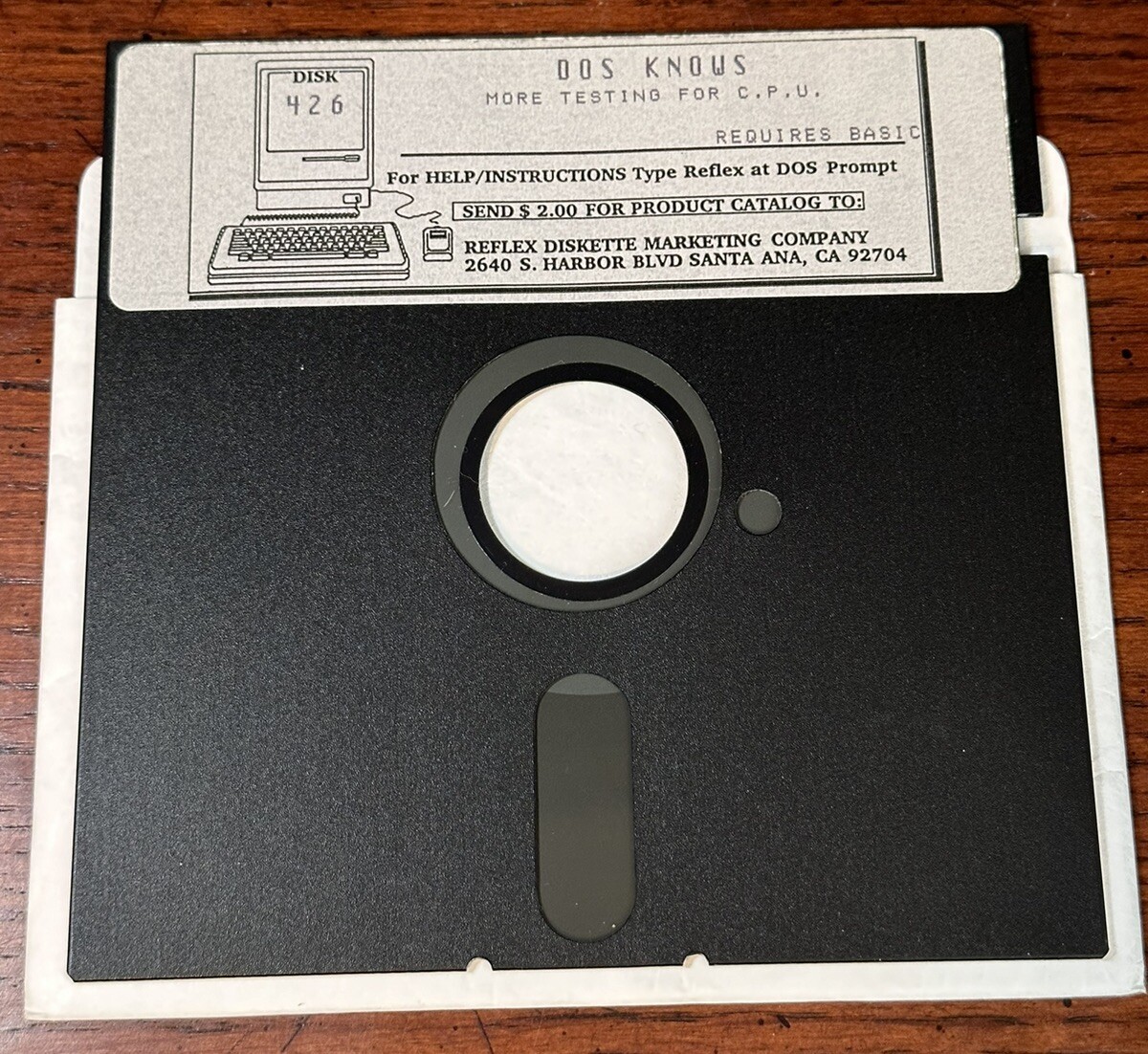 Reflex Diskette Marketing Company CPU Testing Software 2-Disk 5.25” Floppy Basic