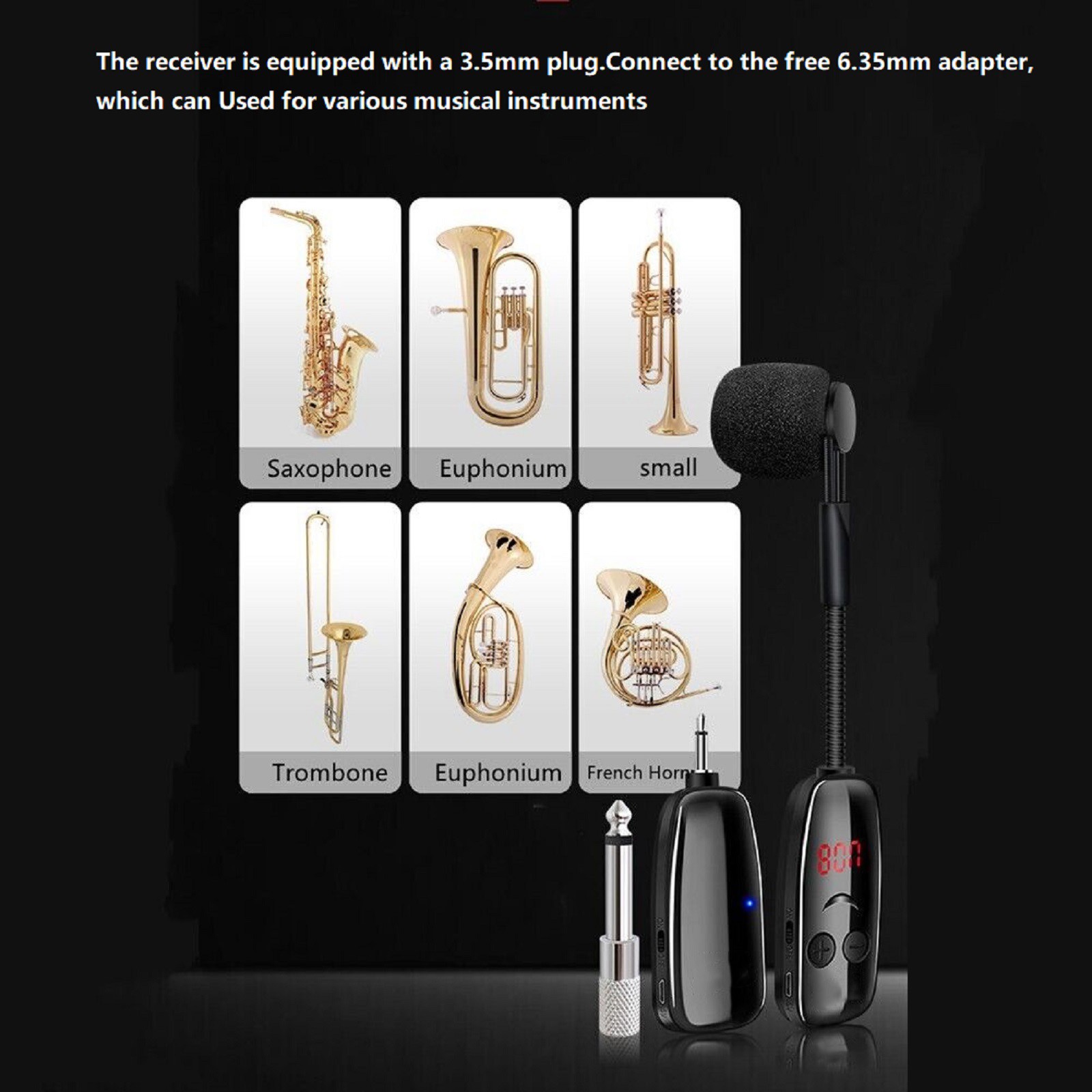 UHF Wireless Microphone For Trumpet Saxophone Instrument 50M Range Wireless m