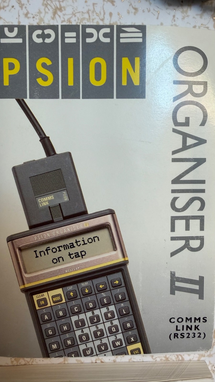 Psion Organiser II with powered comms link cable/charger 8K data pack