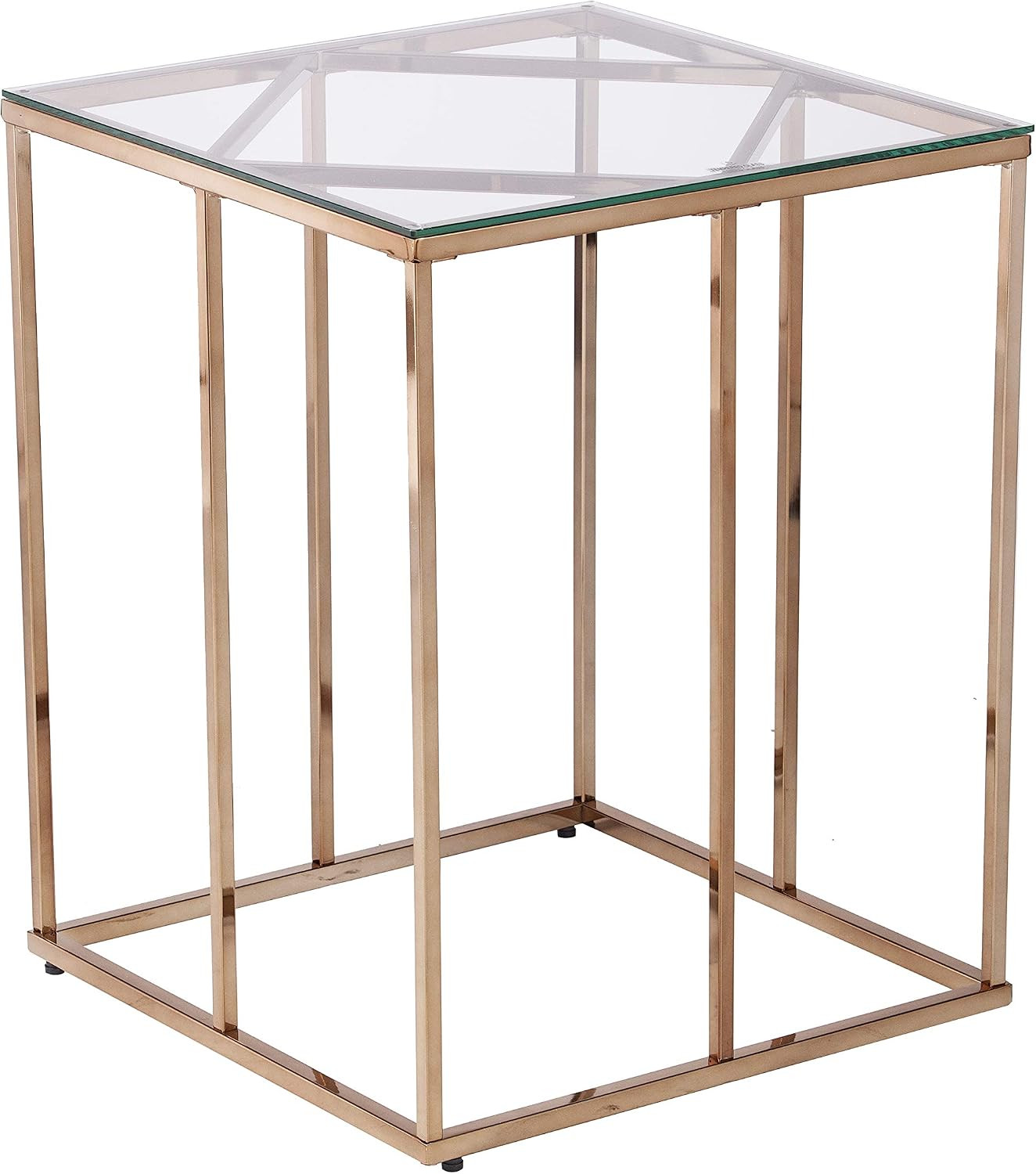 - Nicholance Contemporary End Table with Glass Top - Modern Design, Champagne Me