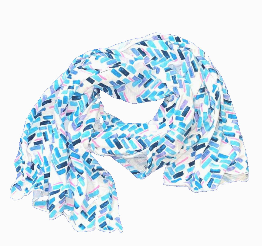 FRESH PRODUCE White Blue Maritime MOSAIC 80" Jersey Cotton Scarf NWT New
