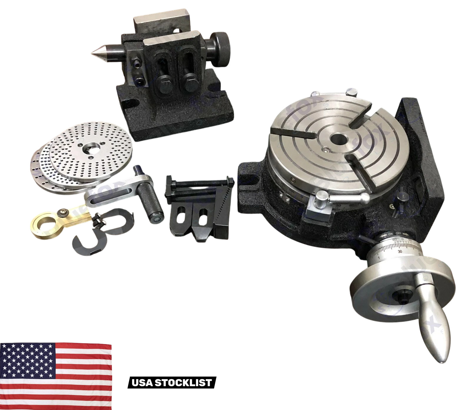 6" inch Horizontal Vertical Rotary table 3 slot , Dividing plates, tailstock USA