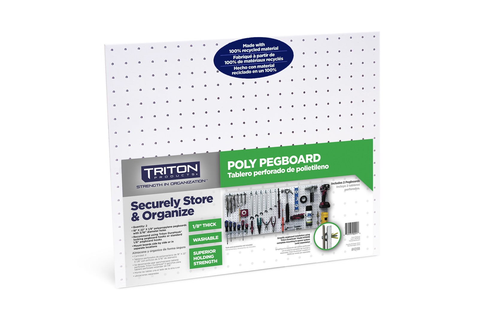 White Polypropylene Pegboard Panel 22x18 Inch 1/8 Inch Thick Wall Mount