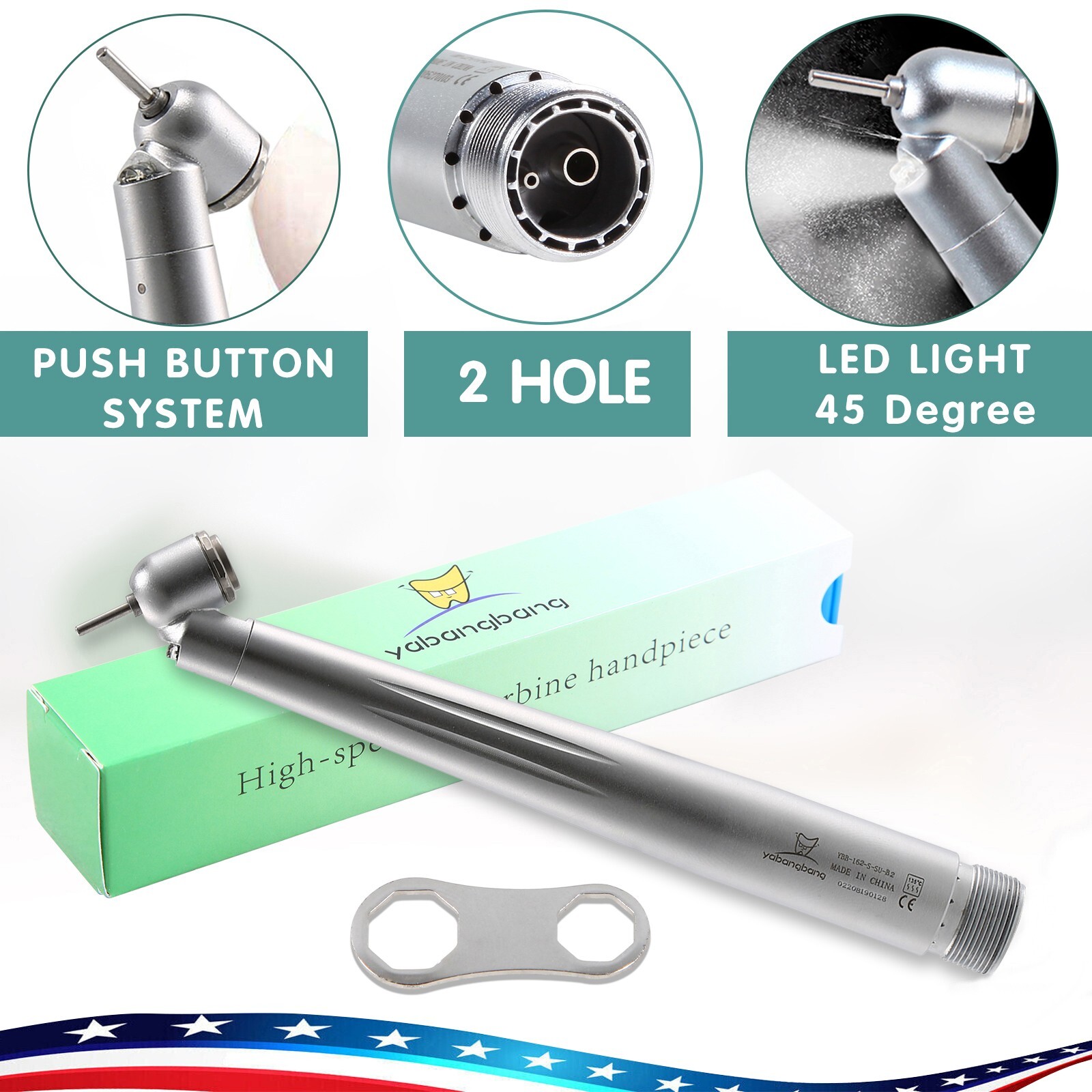 NSK Style Dental LED 45° Degree Surgical High Speed Handpiece Push Button 2 Hole