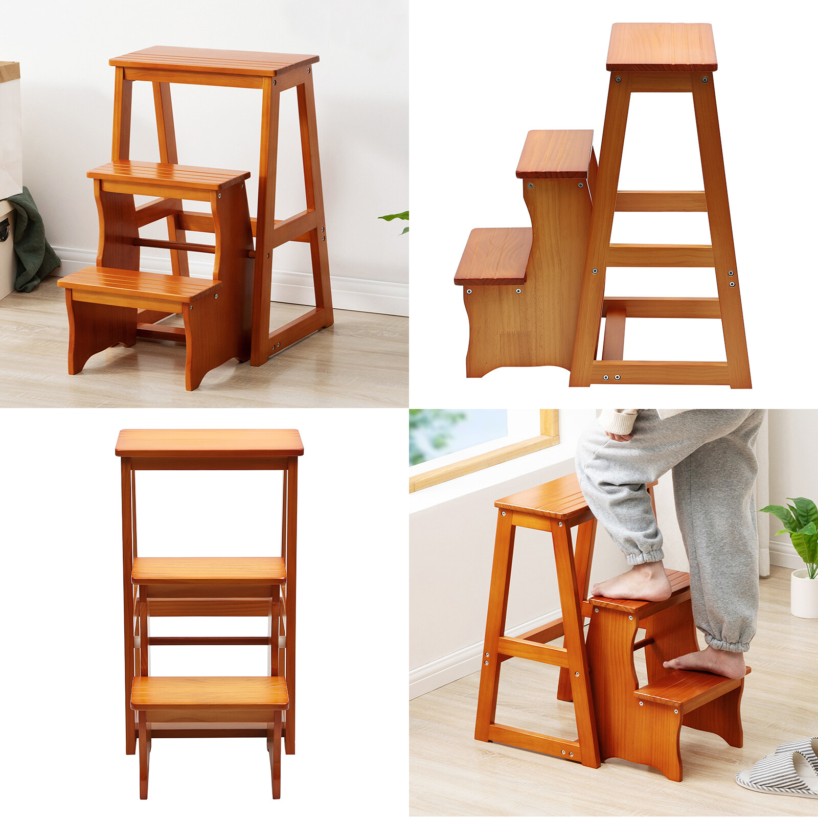 3-Step Folding Library Ladder Chair, Portable Multifunctional Step Stool