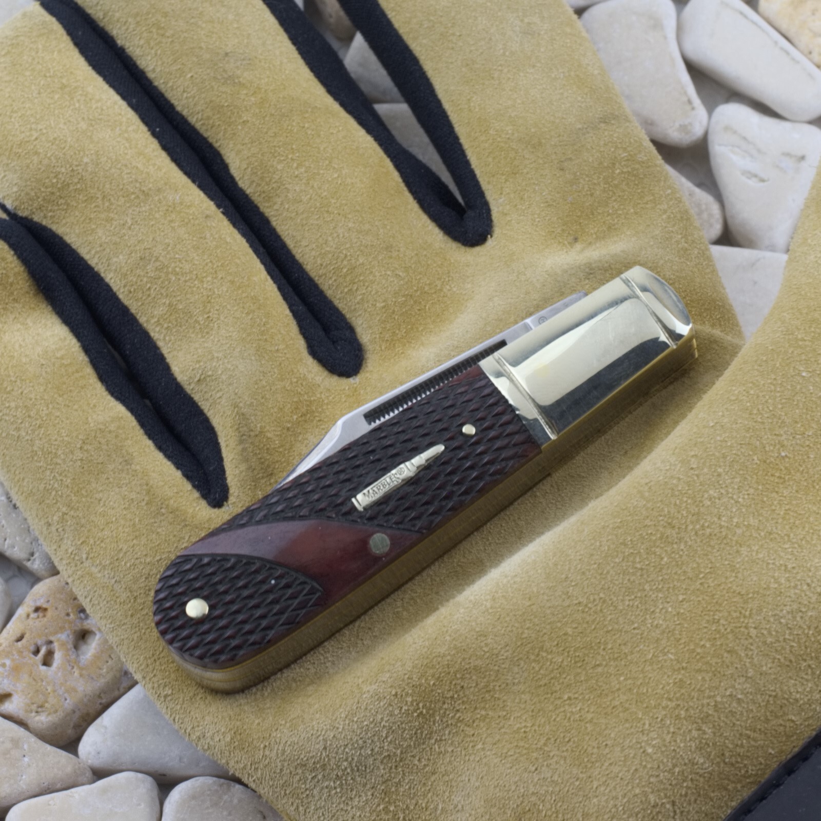 Marbles Barlow Folding Knife Brown Checkered Bone Handle MR684