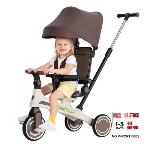 Kids Tricycle, 6 in 1 Baby's Tricycle Toddler Trike with Adjustable Coffee