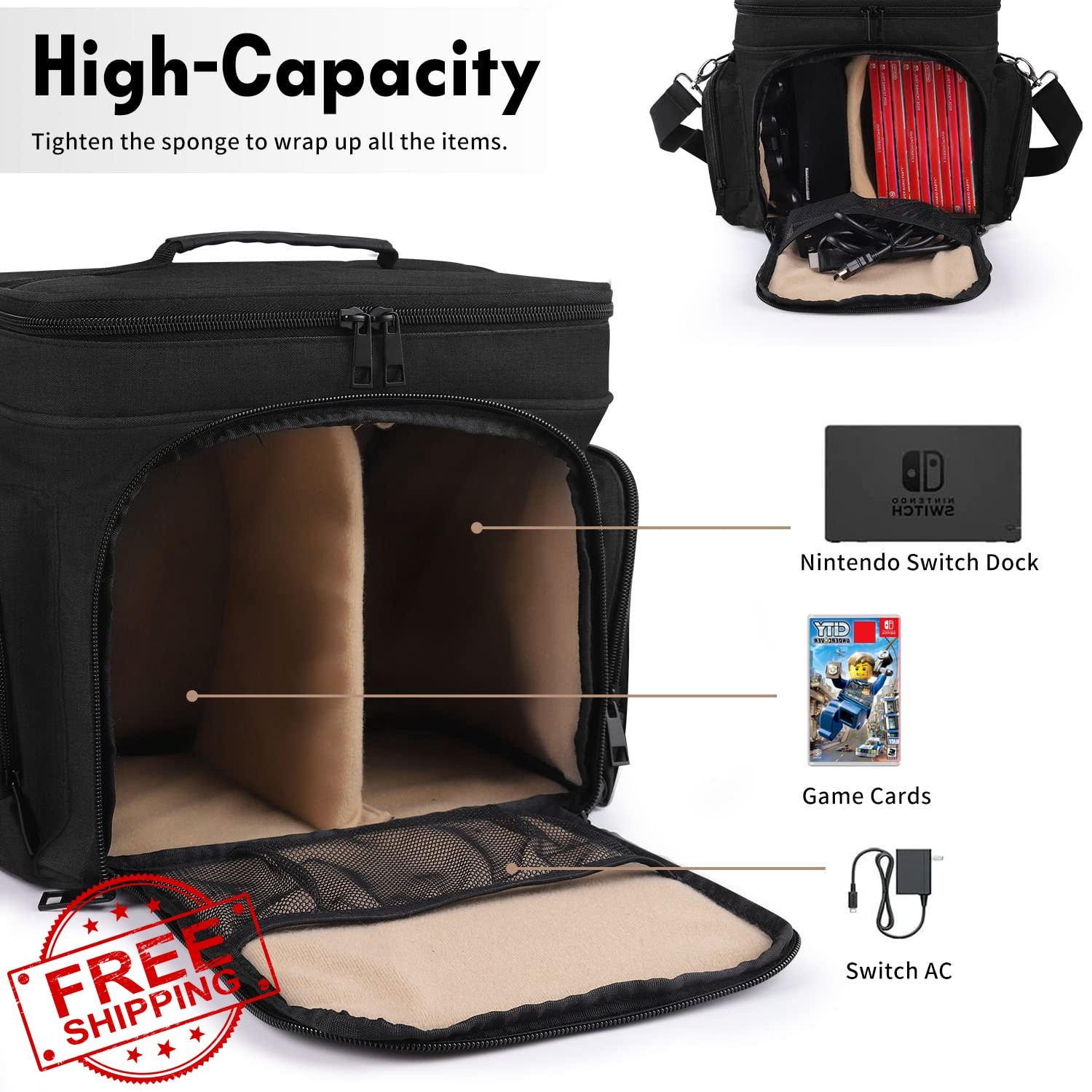 TEFGTER Switch OLED Lite Case Large Carrying Storage Bag