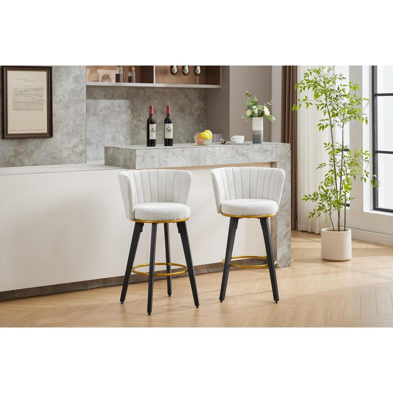 Ostweer Furniture Set Of 2 26 H 360 Swivel Upholstered Barstools - Beige