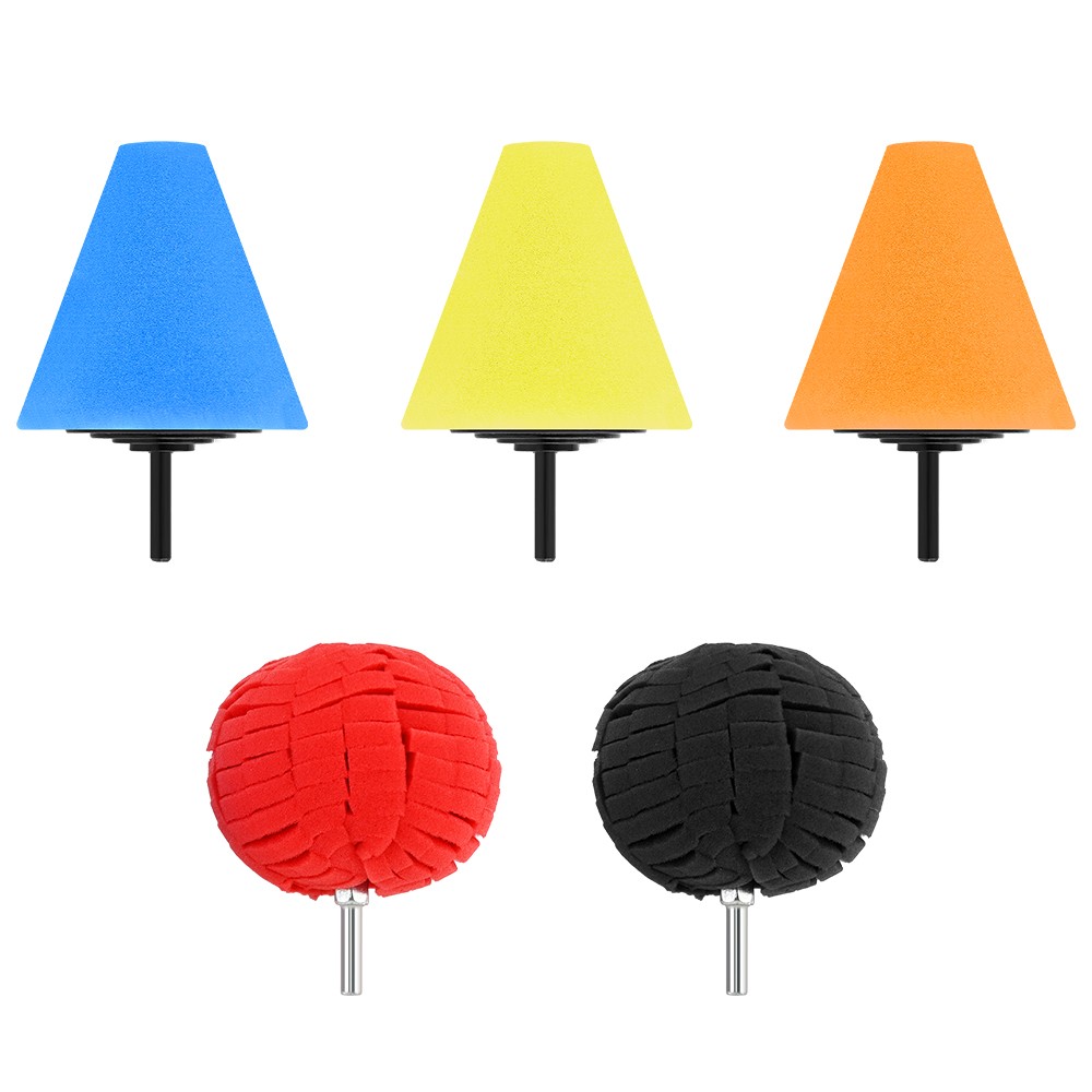 5X Foam Drill Polishing Cone Ball Pads Kit Car Hub Waxing Buffing Wheel Polisher
