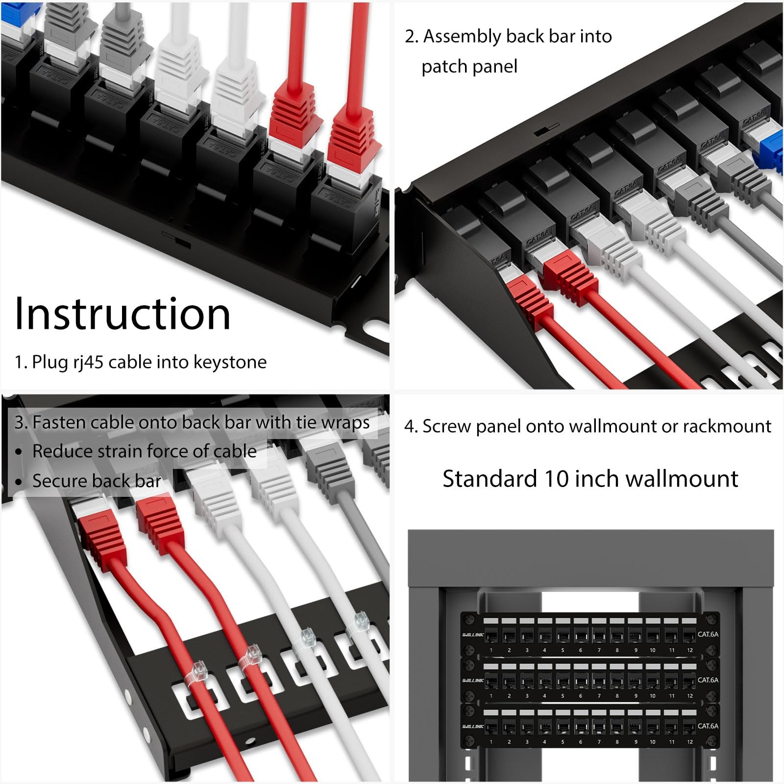 iwillink 12-Port Cat6A Patch Panel UTP