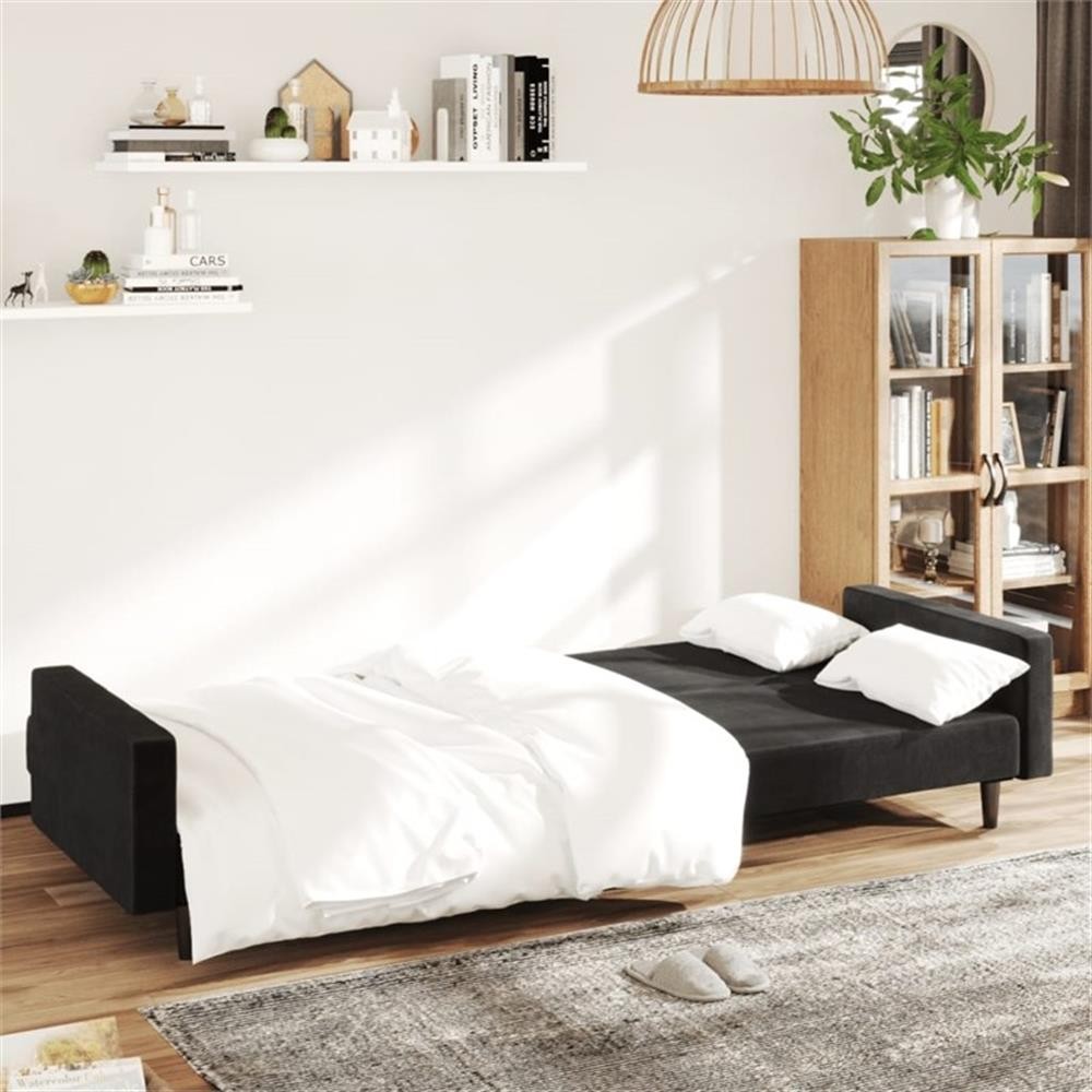 Bowery Hill Contemporary Medium Sofa Bed in Black Polyester Velvet