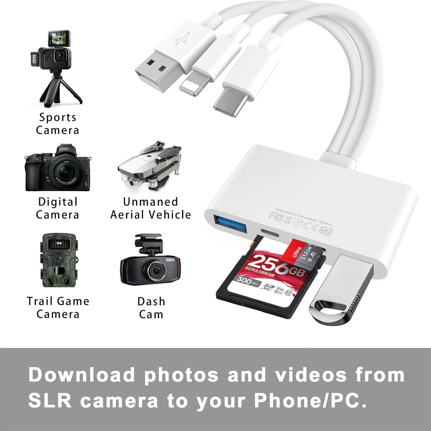5-in-1 Memory Card Reader, USB OTG Adapter for iPhone iPad ,USB C and USB A