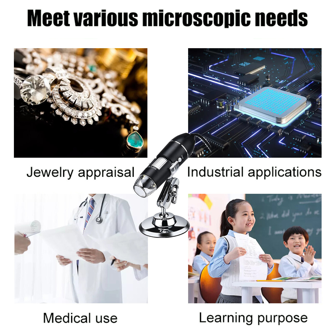 3In1 1600X USB Microscope Digital Cam Magnifier Endoscope for PC Android Phone