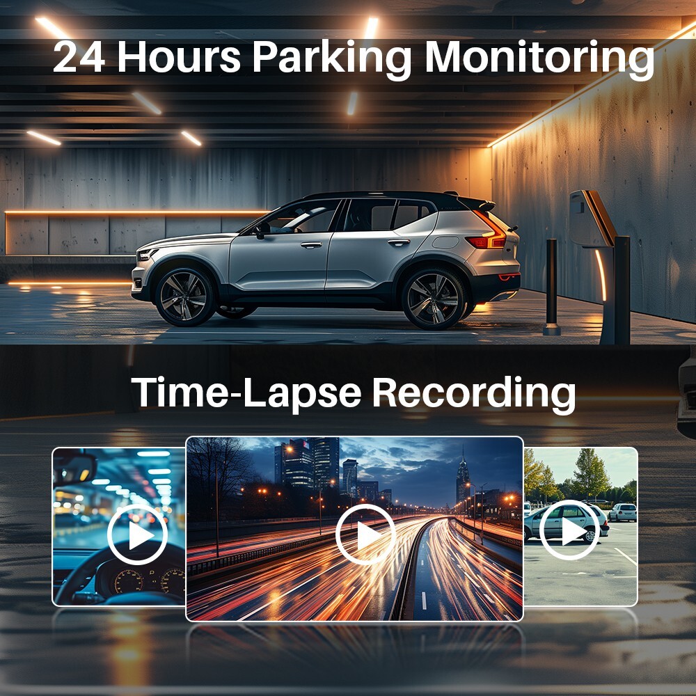 Tiny Dash Cam, 2K Transparent Screen Voice Control, Night Vision 24H Park Mode
