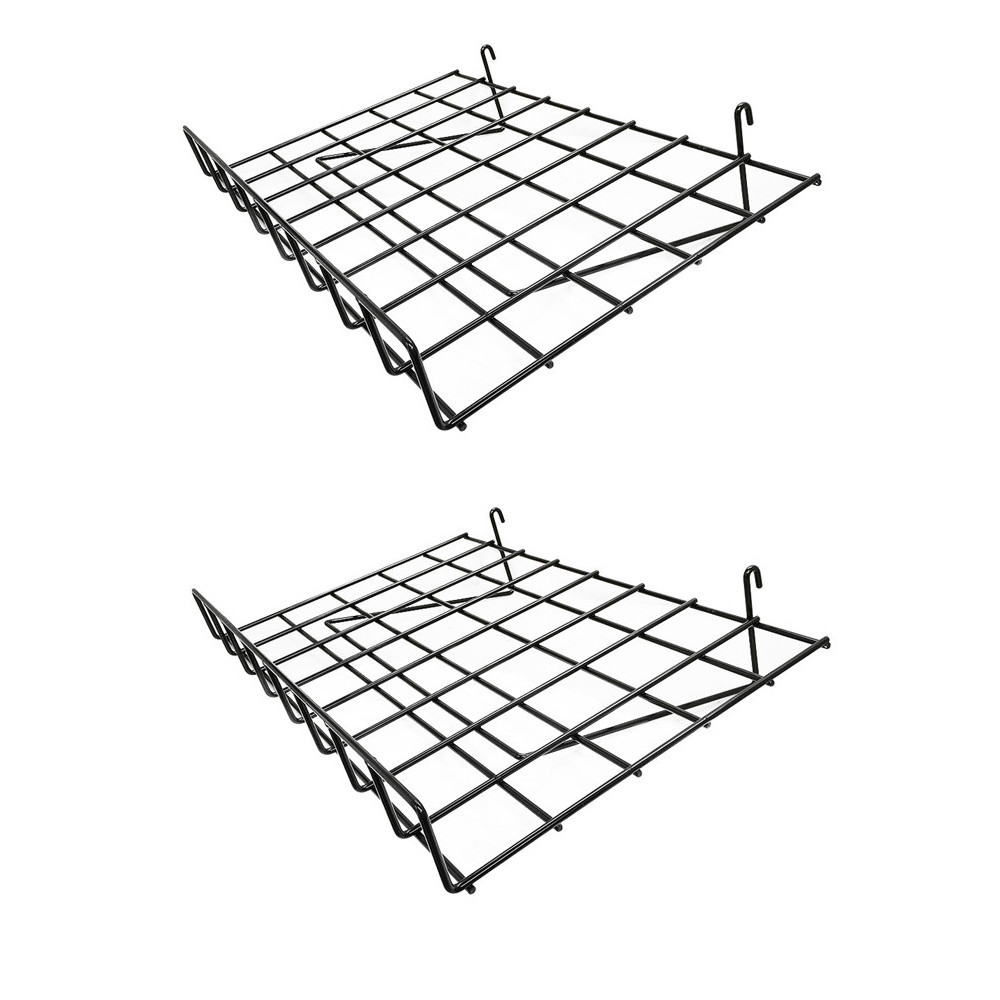 Set Of 2 Pieces GLOSS BLACK Wire Grid Shelf With Lip Size 24 Inch x 15 Inch