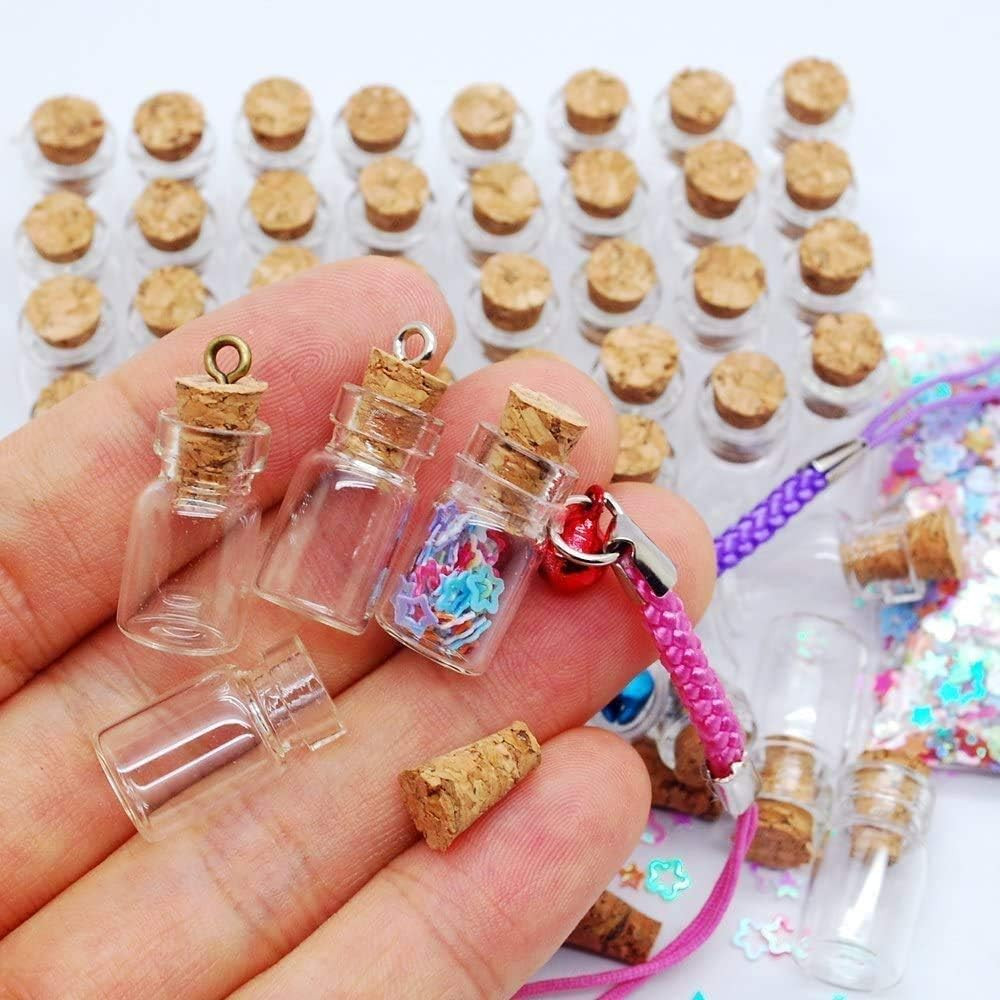 120 Pcs 0.5ml Mini Cork Bottles Vials Clear Small Glass Bottles Tiny Jars wit...