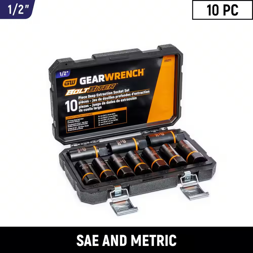 Bolt Biter 1/2 In. Drive Sae/Metric Deep Extraction Socket Set (10-Piece)