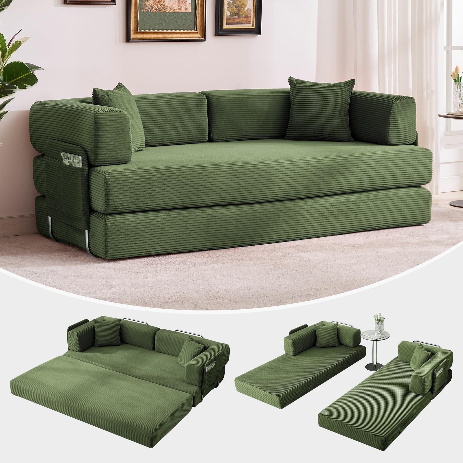 5-in-1 Folding 78.8" Convertible Sleeper Sofa Bed w/ Fixed-Shape Frame, Pillow