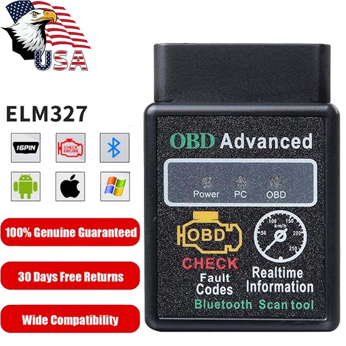 Bluetooth OBD2 OBDII Car Diagnostic Scanner Auto Fault Code Reader Tool ELM327