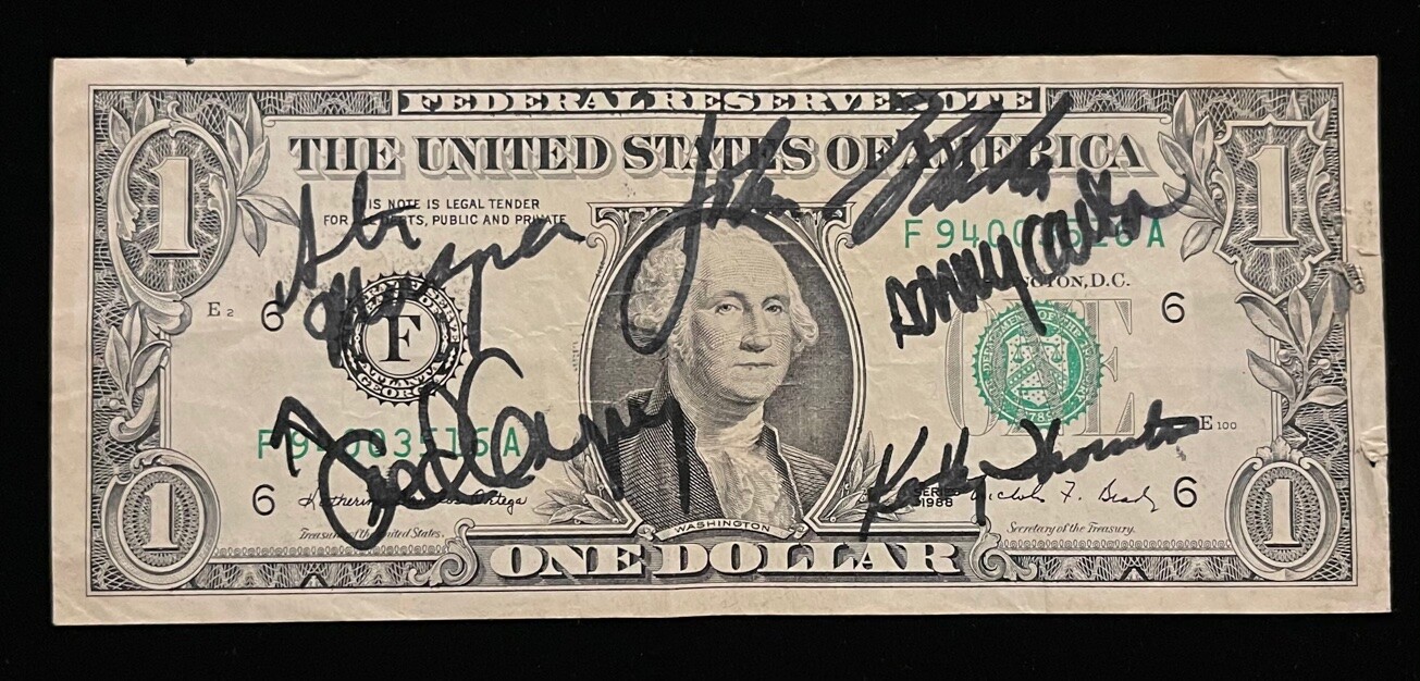 STS-33 PRIME MISSION CREW WITH SONNY CARTER HAND SIGNED AUTOGRAPHED 1.00 BILL