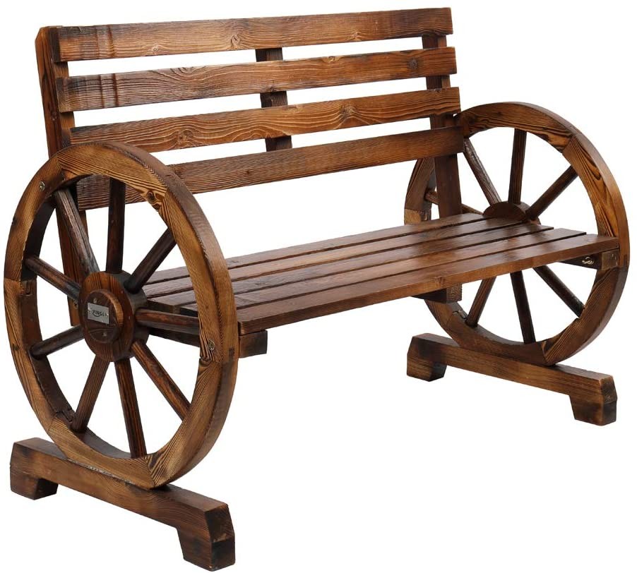 Wooden Wheel Bench Garden Patio Furniture 2 Person Loveseat Deluxe Seat Chair US