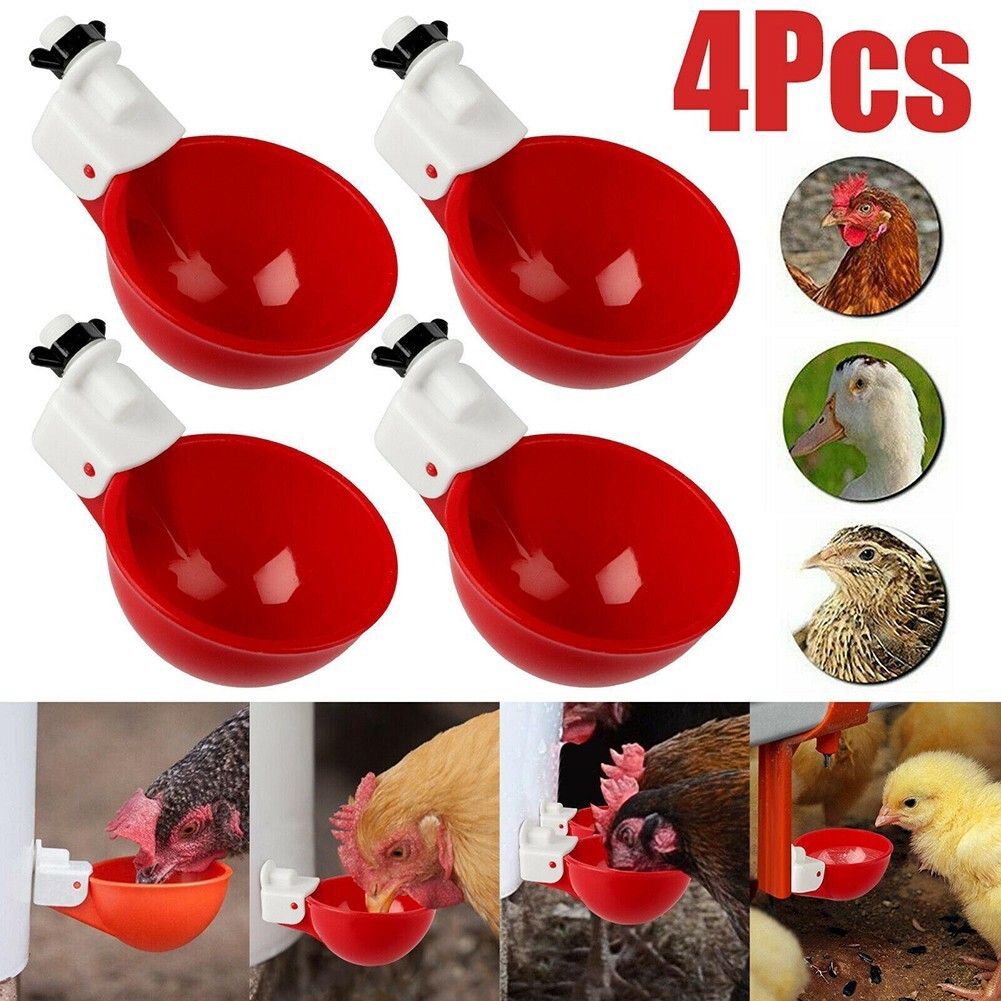 4PCS Automatic Water Cups Poultry Drinker Waterer Chicken Duck Quail Drinking