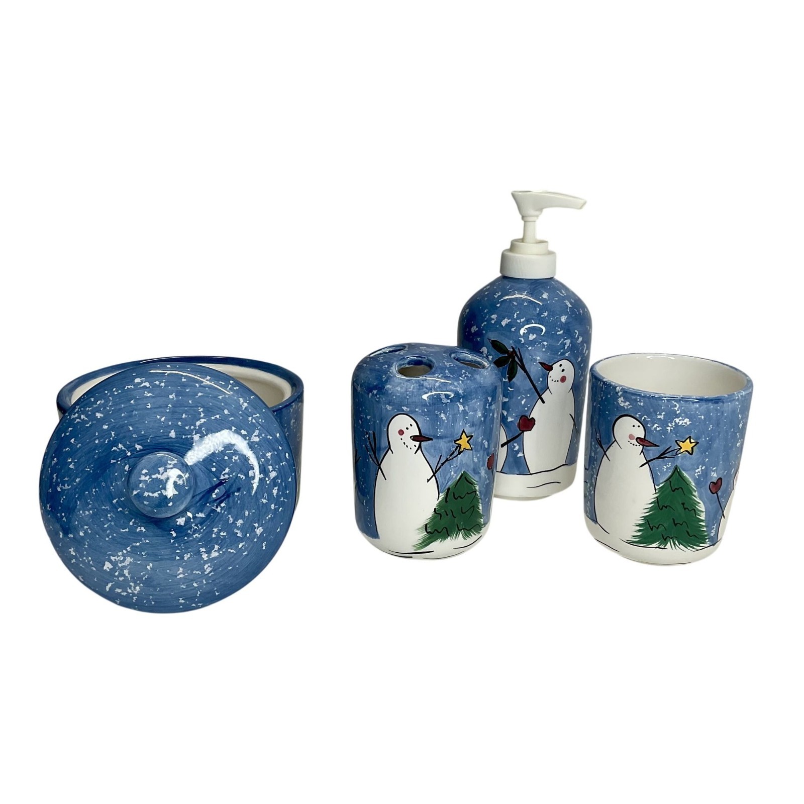 Snowman Bathroom Accessory Set | Winter Bathroom Decor | Hand Painted Ceramic
