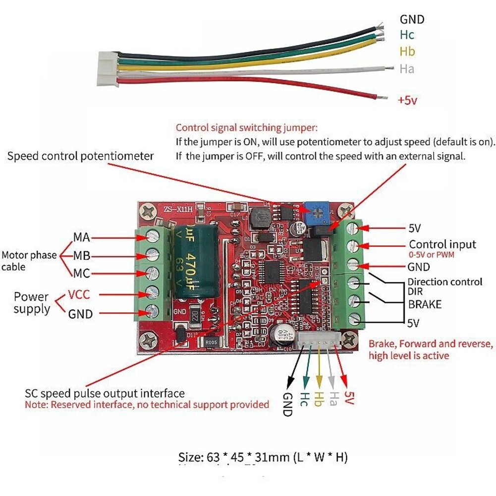 DC 12/24/48V-BLDC 6-60V 400W/3 Phase-Brushless-Motor-Controller Driver-Board