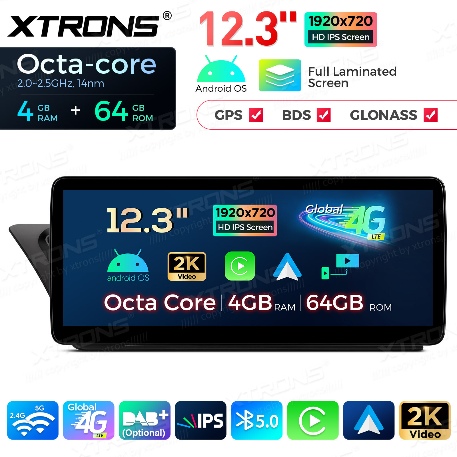 12.3" Screen for Audi A4 A5 Car Stereo Navigation GPS Octa Core Bluetooth 4G 64G