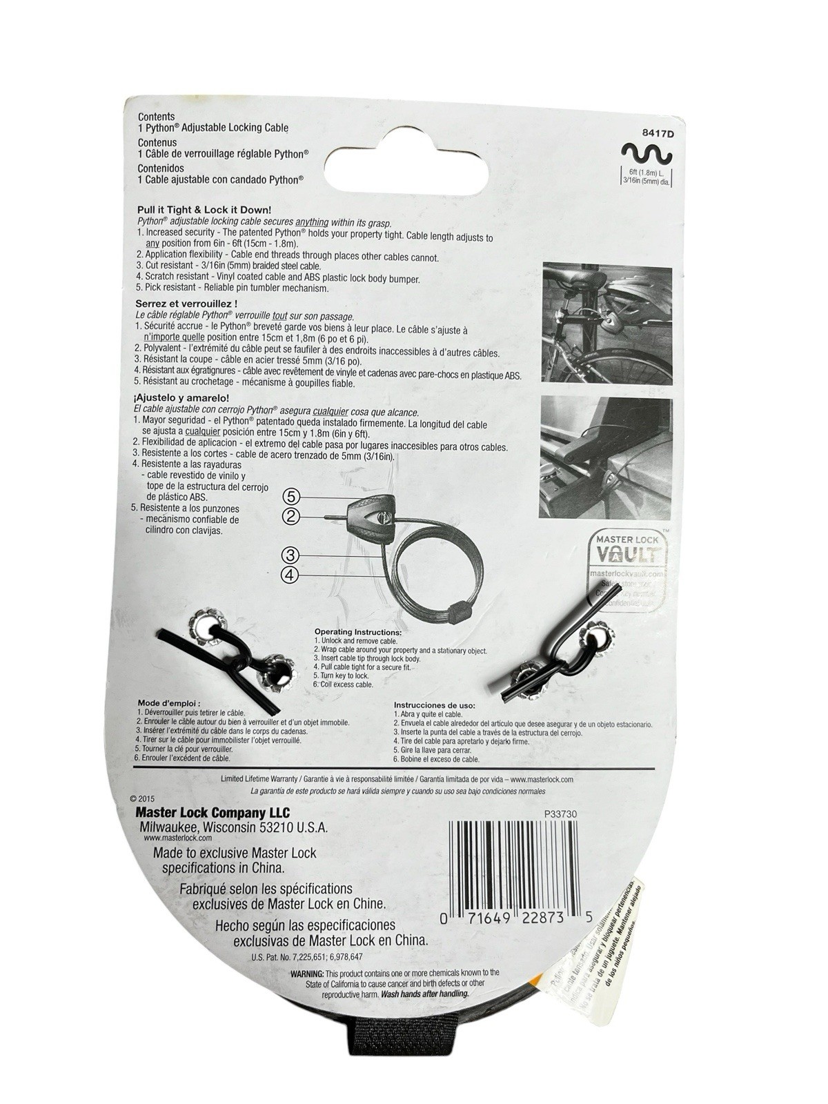 Master Lock 8417D Python Adjustable Locking Cable 6 Ft