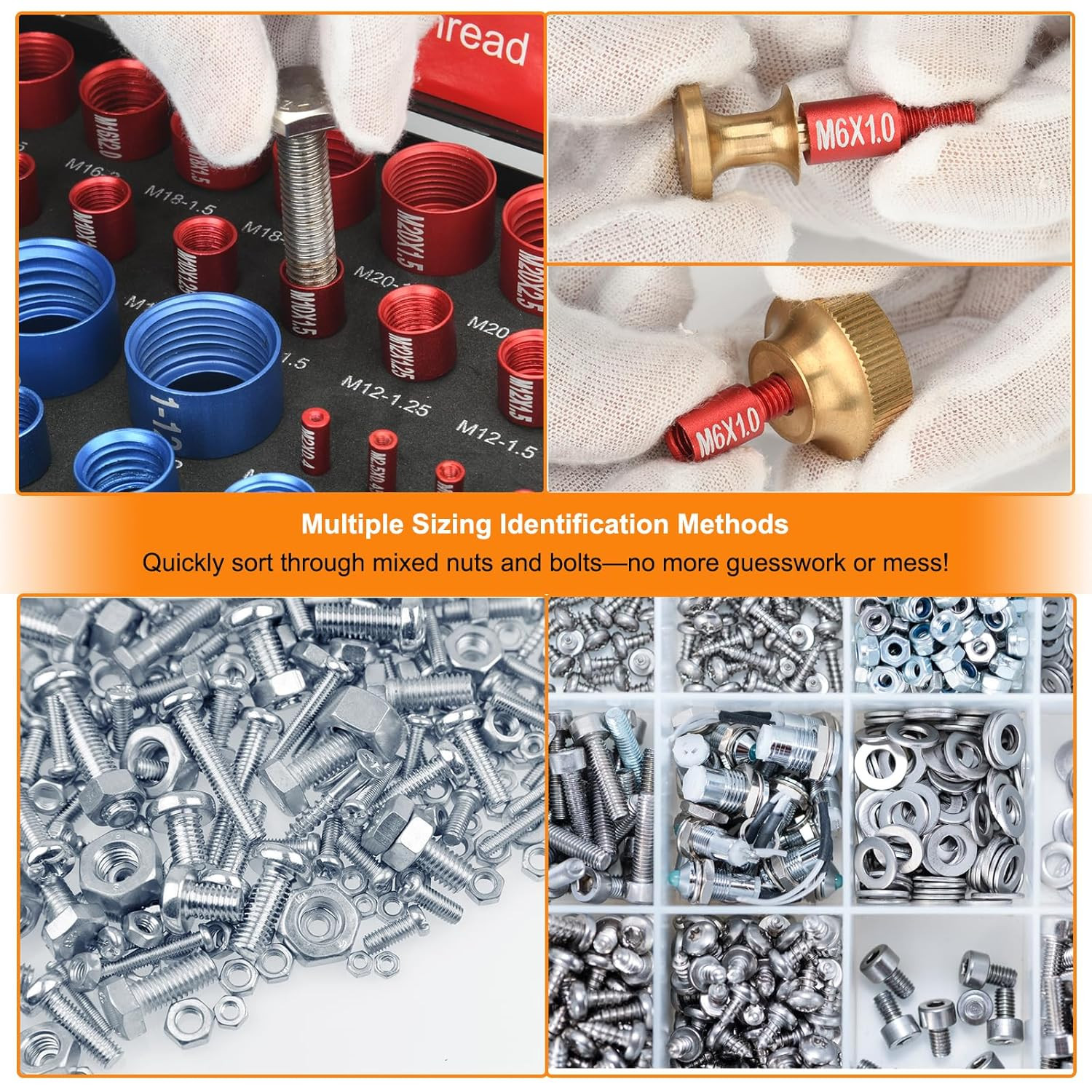 55PCS Nut & Bolt Thread Checker Metric SAE Thread Gauge Set Size Finder