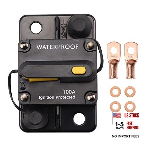 12V-48V DC Circuit Breaker Waterproof Manual Resettable Inline Fuse Holder 100A
