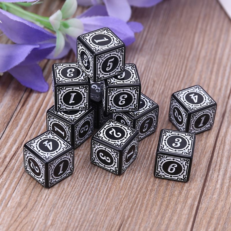 10 Pcs Acrylic 6 Sided Square Edged Dices for Table Game, Classroom Teaching