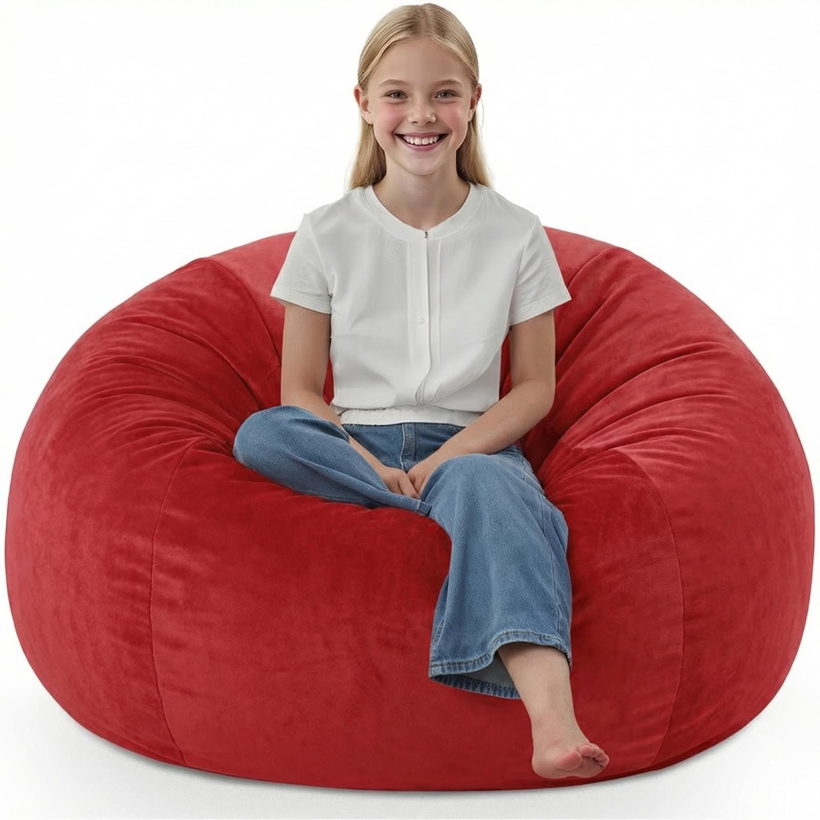 2FT Bean Bag Chair, Comfy Bean Bag Chairs with Memory Foam 2FT-28"x28"x22" Red