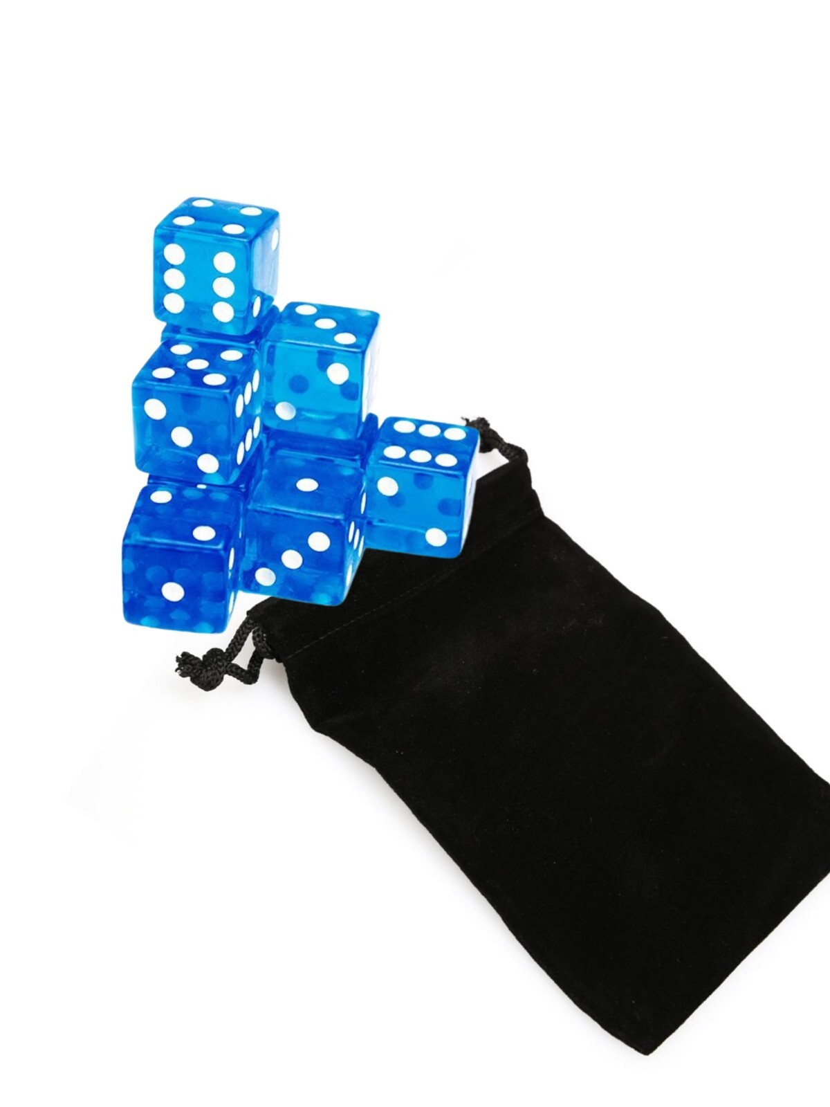 Set of 10 Six Sided Square Translucent 16mm D6 Dice - BLUE with White Pip Die