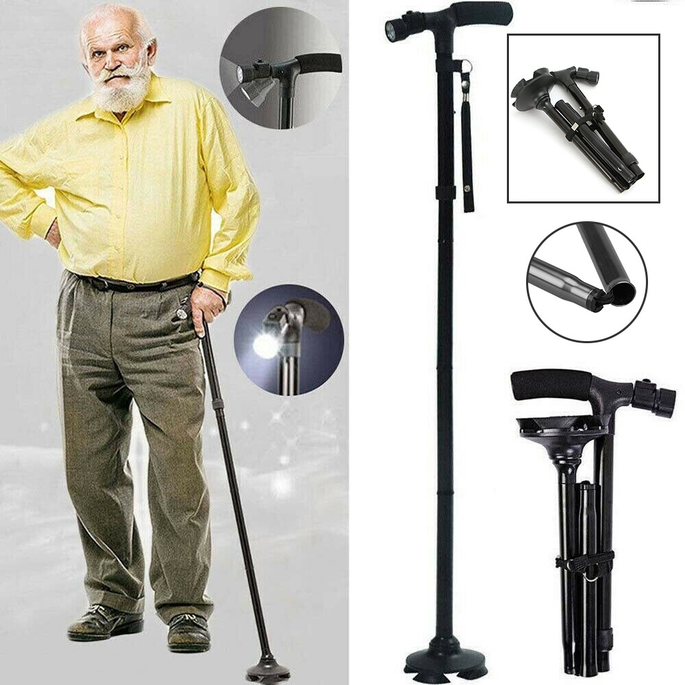 Retractable Safety Walking Cane Folding Adjustable Walking Stick With LED Light
