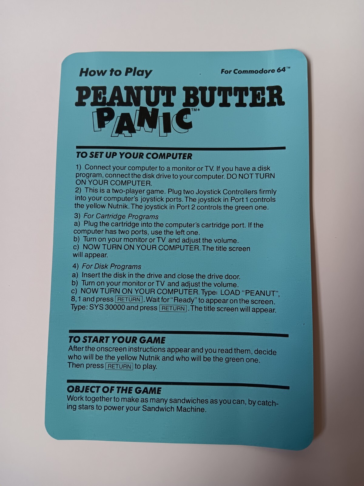 Commodore 64 Peanut Butter Panic Computer Game Cartridge Tested/Works