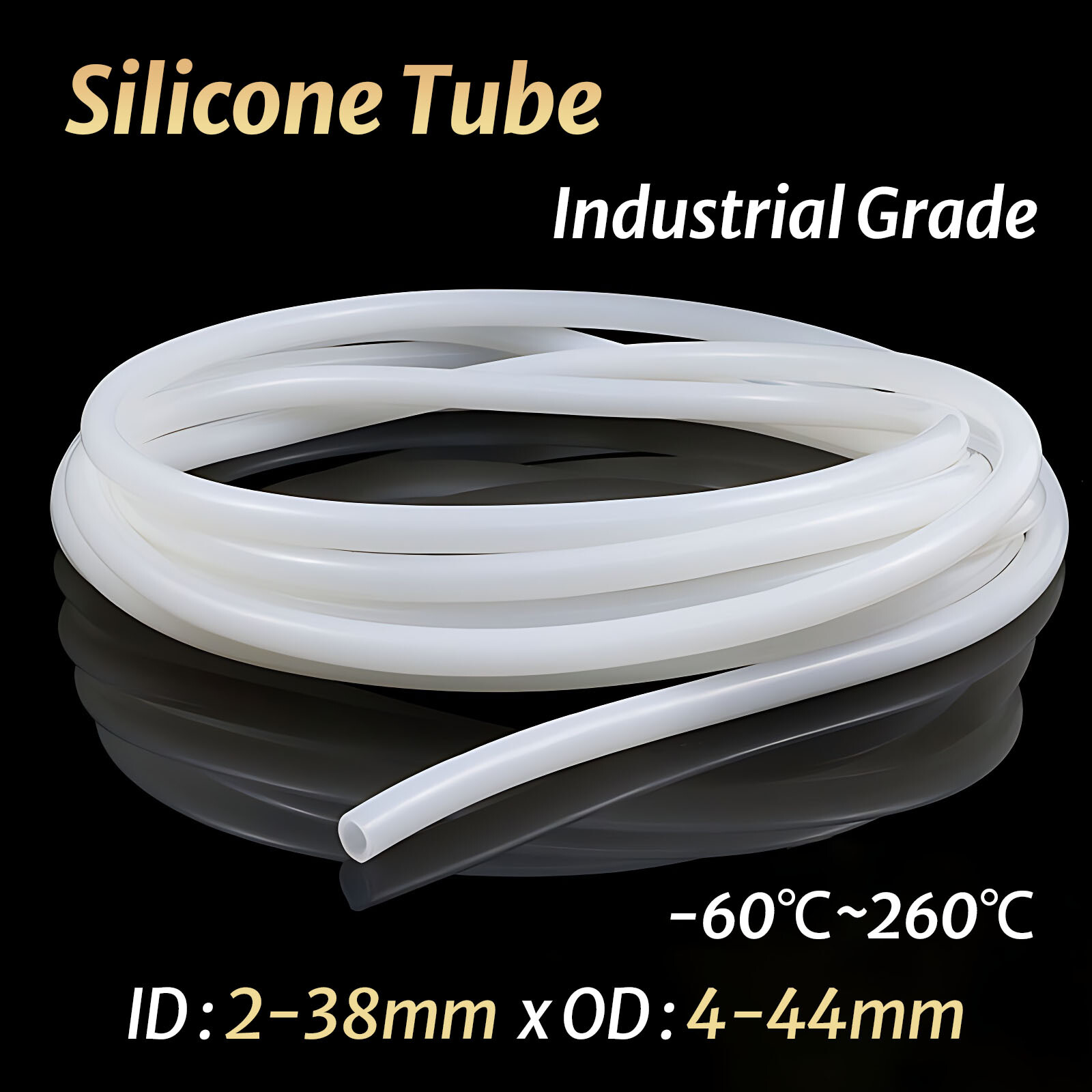 Industrial Grade Silicone Tube High Temp Hose (500F) ID 2mm-38mm x OD 4mm-44mm