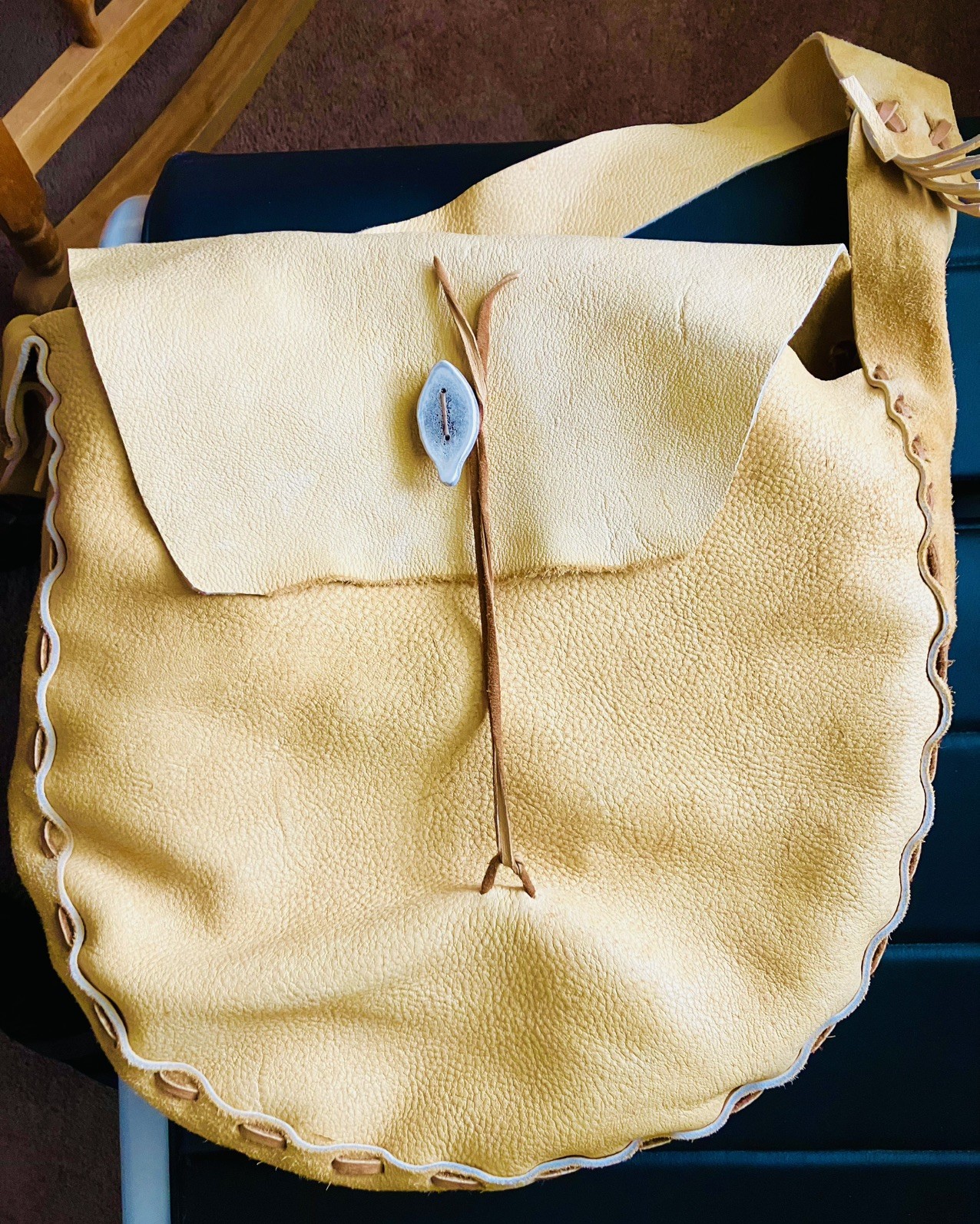 Elk-Skin Hand-Held Drum & Leather Carrying Bag